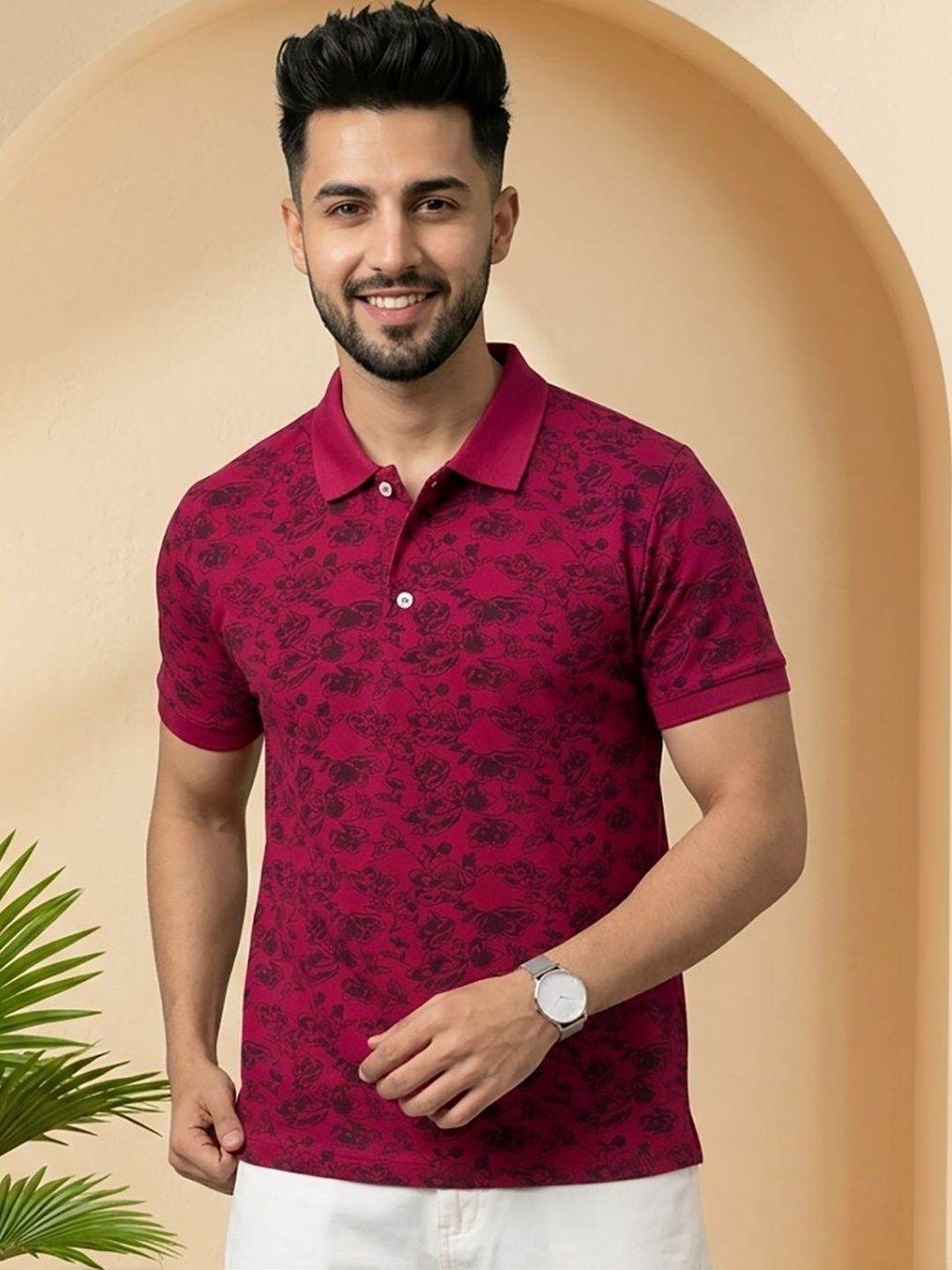 RELANE Men Floral Printed Polo Collar T-shirt