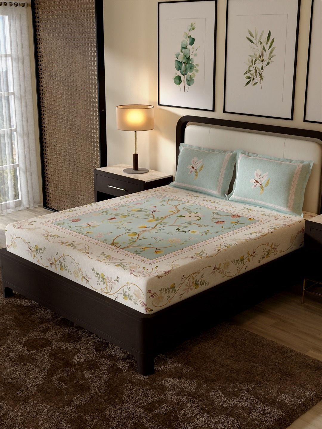 Portico New York Signature Portico New York Signature Multicoloured & White Floral 144 TC King Bedsheet with 2 Pillow Covers