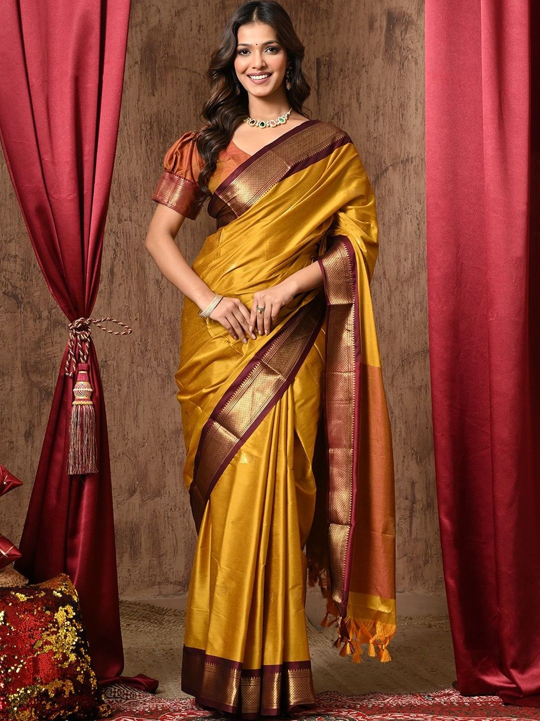 KALINI KALINI Woven Design Zari Silk Cotton Handloom Paithani Saree