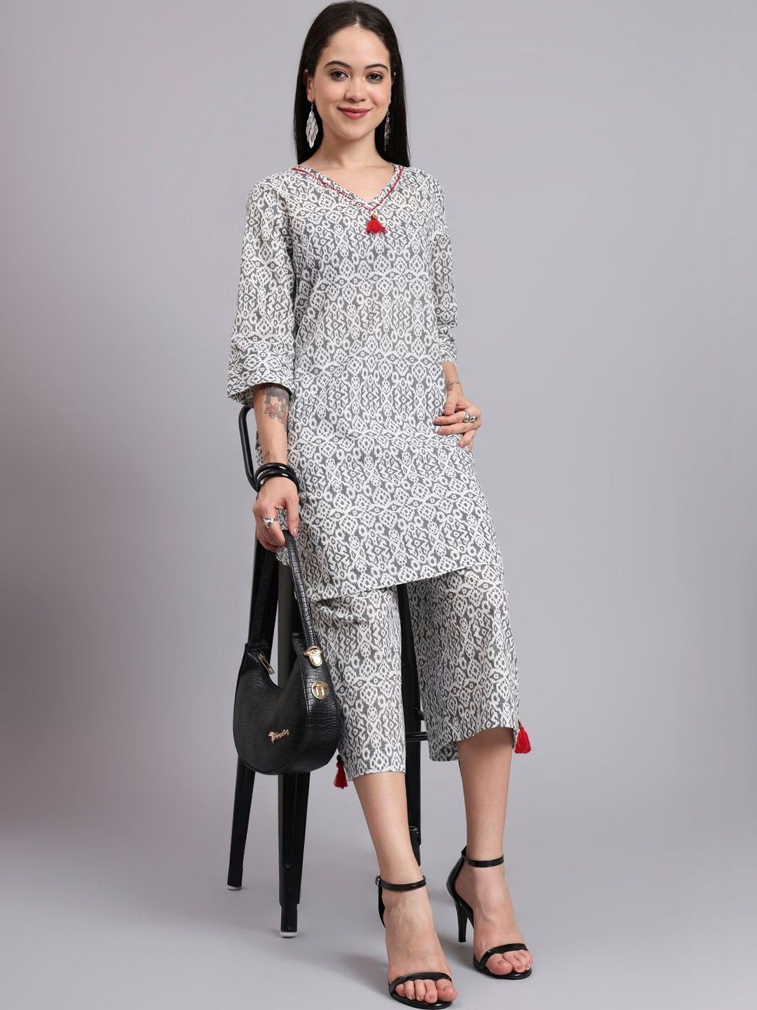 Milvia Bohemian Cotton Printed Tunic with Palazzos