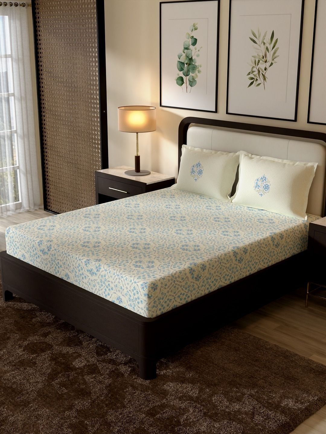 Portico New York Signature Portico New York Signature Cream-Coloured Floral 180 TC Bedsheet with 2 Pillow Covers