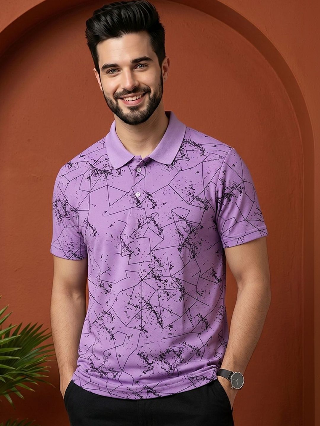RELANE Men Printed Polo Collar T-shirt