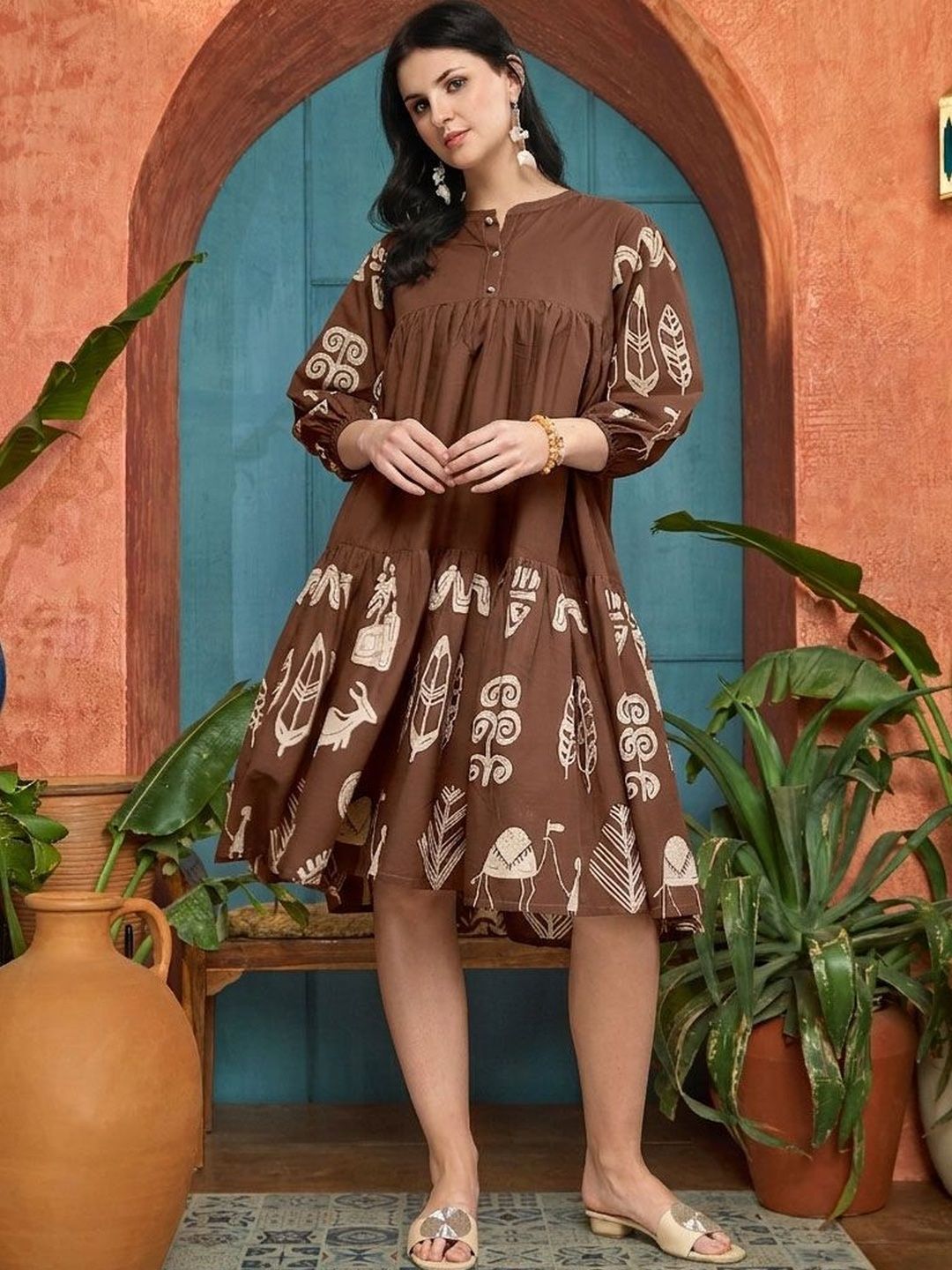 Ethnic Motifs Print A-Line Dress Stylum Ethnic Motifs Print A-Line Dress