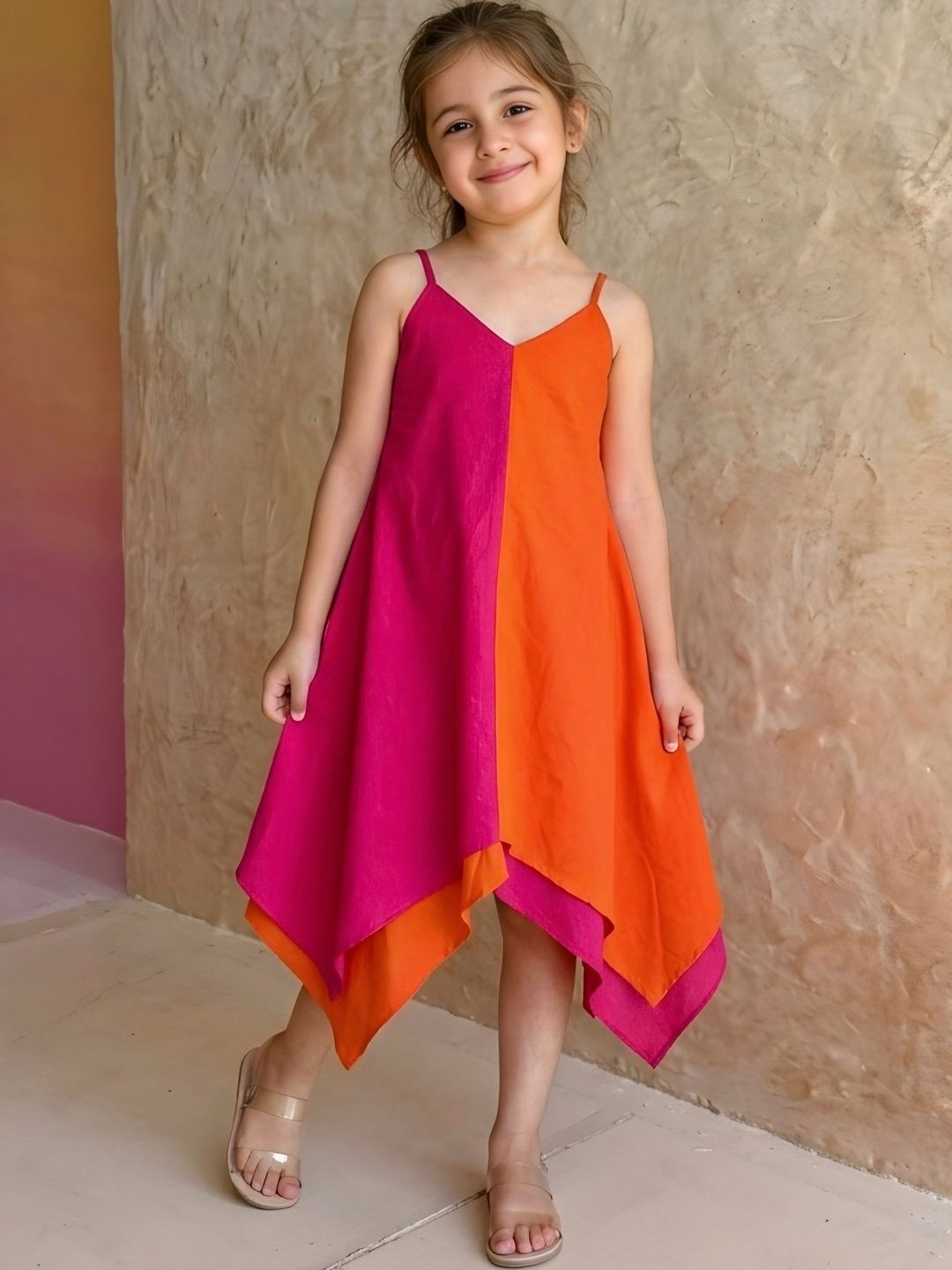 KidsFlower Girls Colorblock, Spaghetti Strap, V-Neck A-Line Dresses