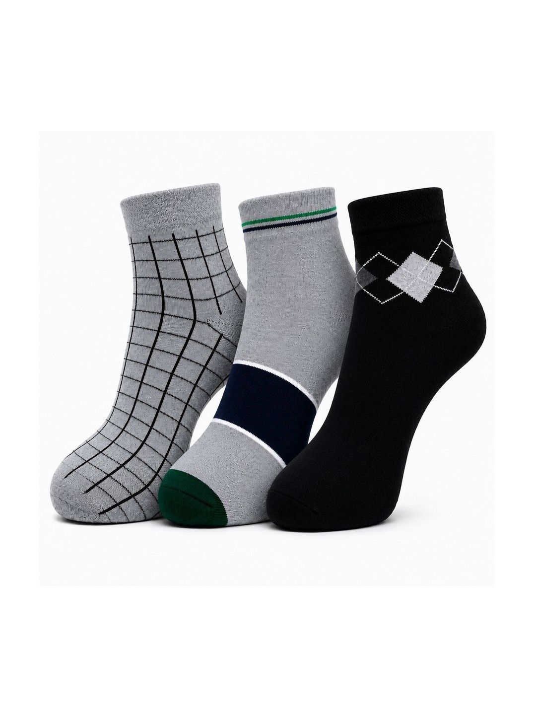 Dollar Men Pack of 3 Cotton Assorted Patterned Ankle Length Socks