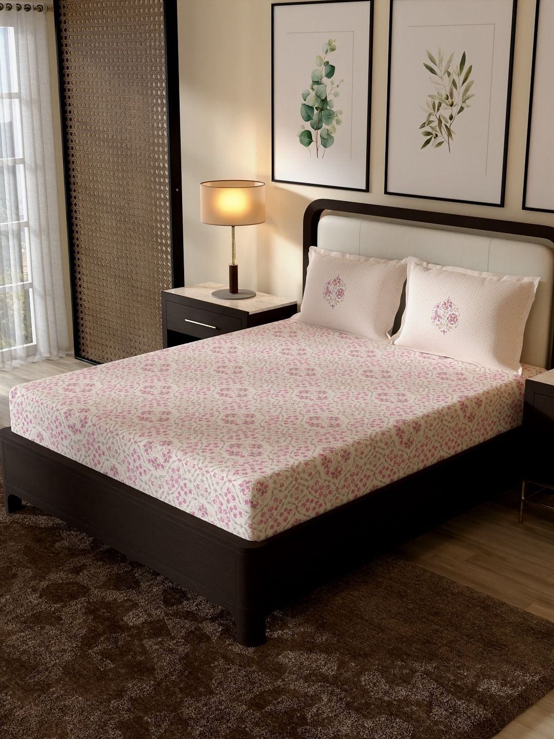 Portico New York Signature Portico New York Signature White Floral 180 TC Bedsheet with 2 Pillow Covers
