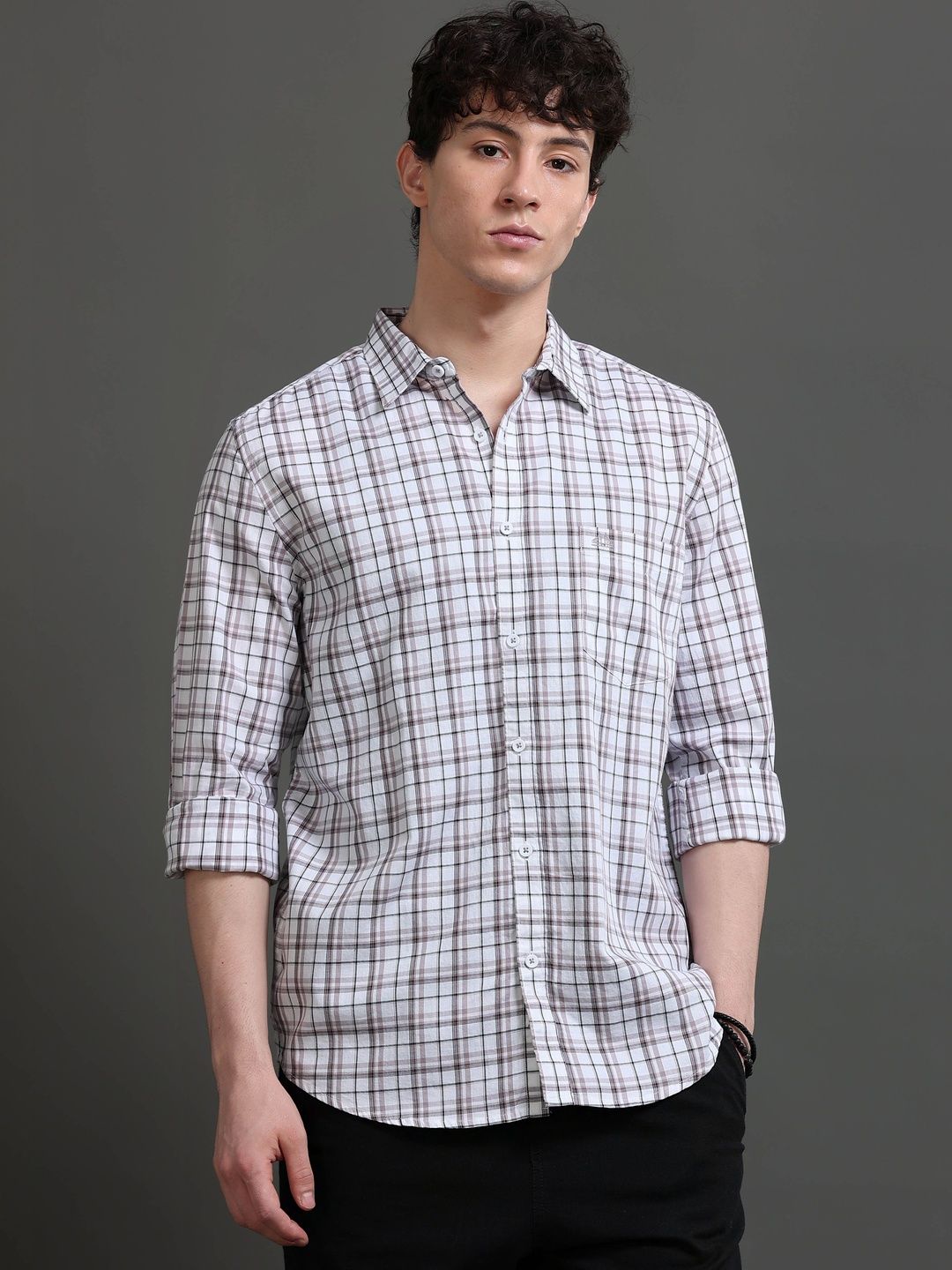 British Club Men Smart Slim Fit Checked Casual Shirt