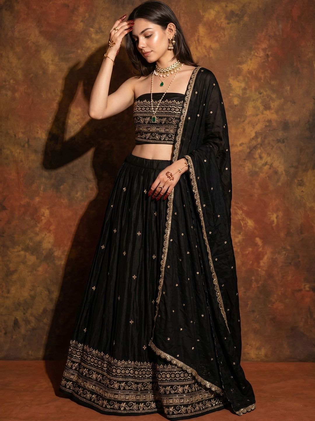 DRIP CHOWK Embroidered Semi-Stitched Lehenga & Unstitched Blouse With Dupatta