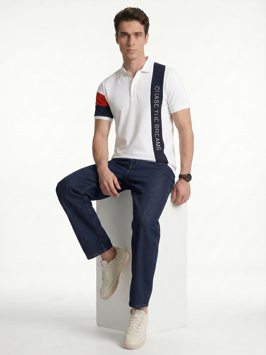 Integriti Colourblocked Polo Collar Pure Cotton Slim Fit T-shirt