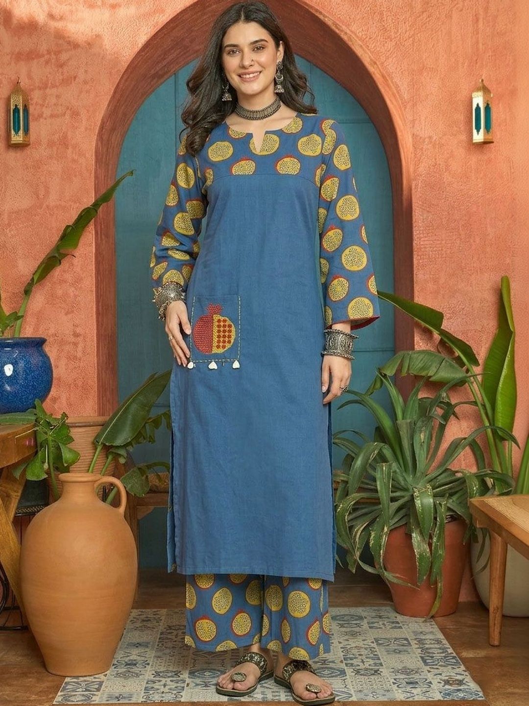 Women Printed Kurta with Palazzos Stylum Women Printed Regular Pure Cotton Kurta with Palazzos