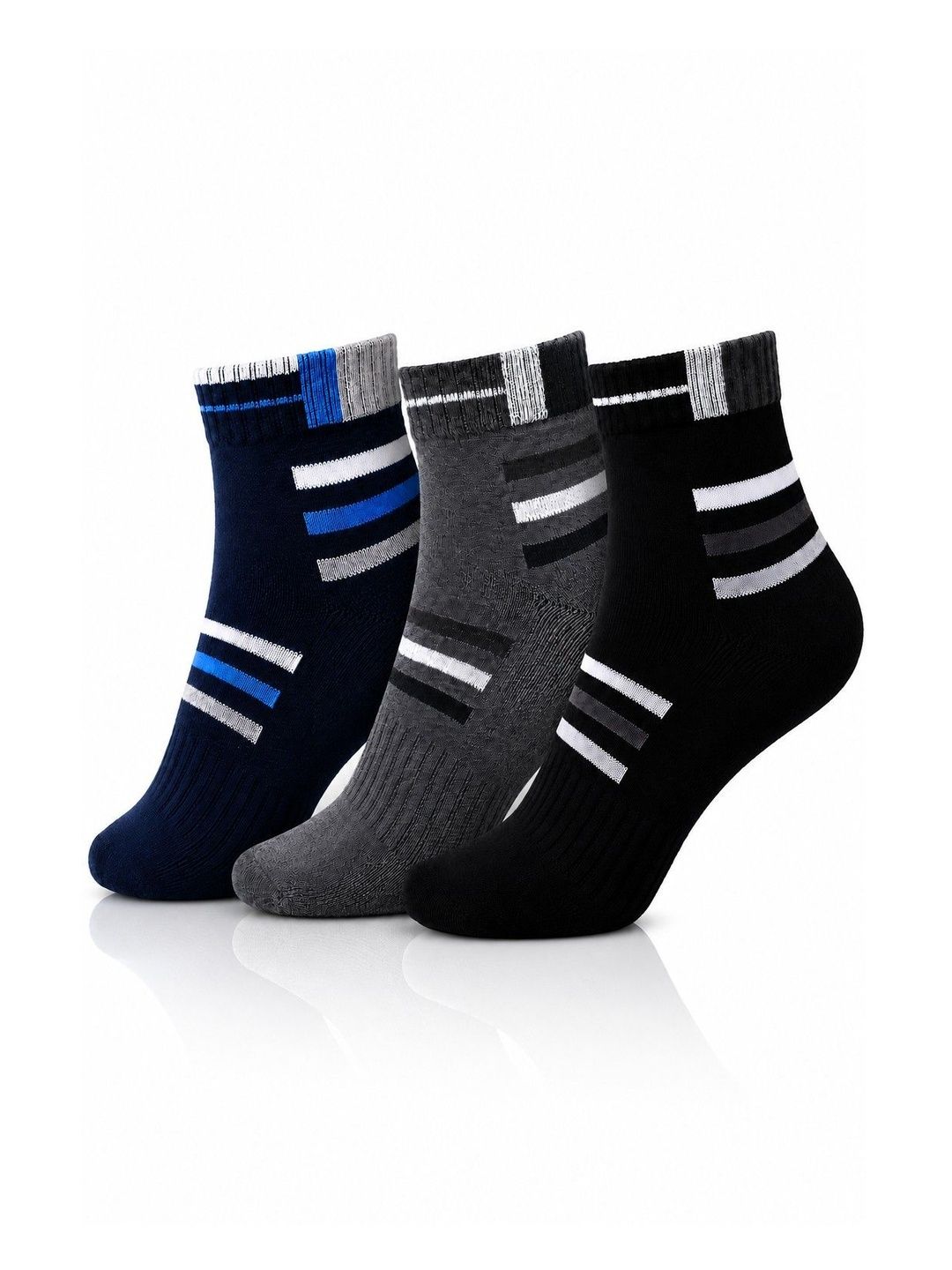 Dollar Men Pack of 3 Cotton Assorted Striped Ankle Length Socks