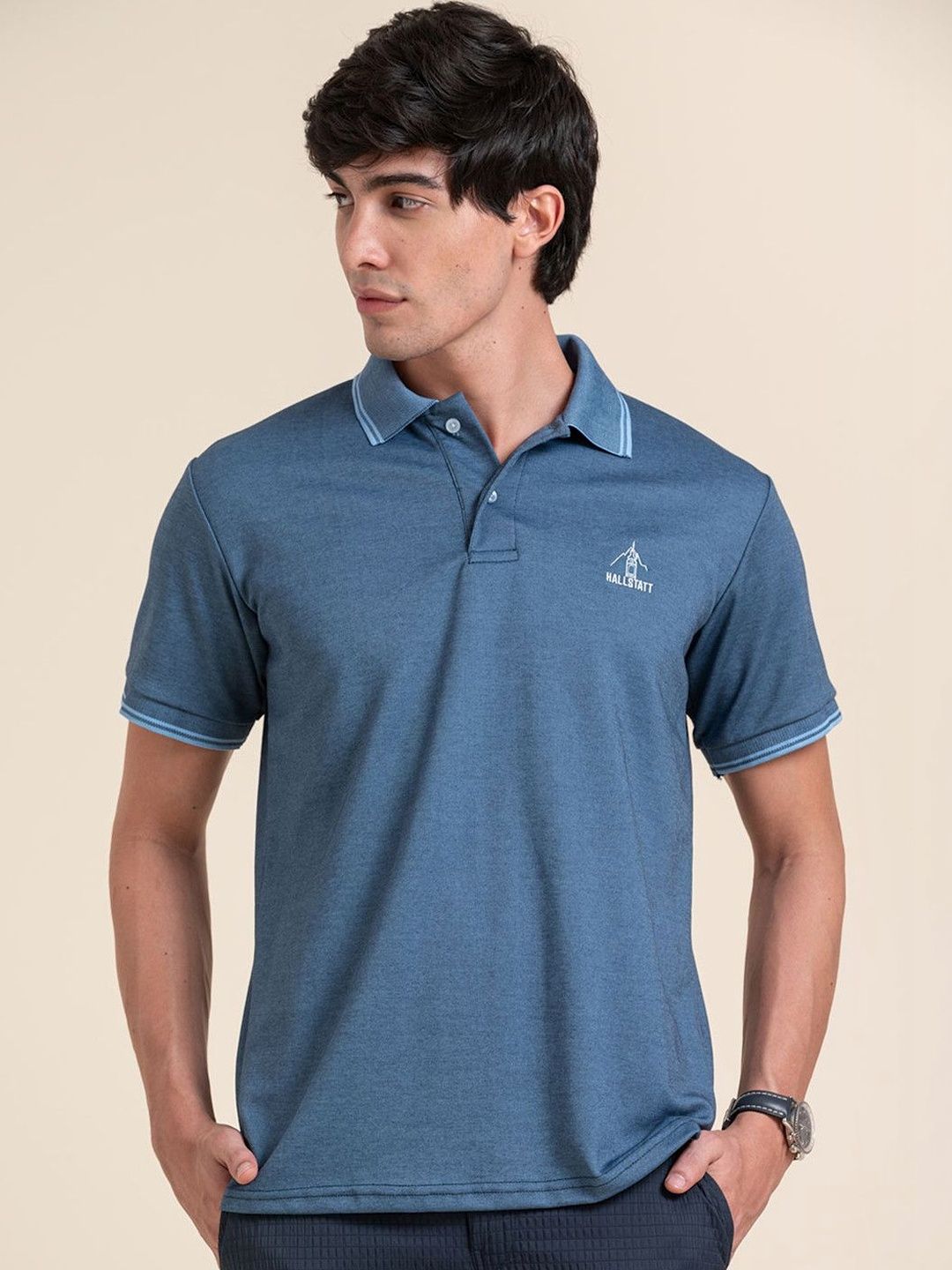 Buy HALLSTATT Men's Navy Cotton Pique Regular Fit Polo T-Shirt for