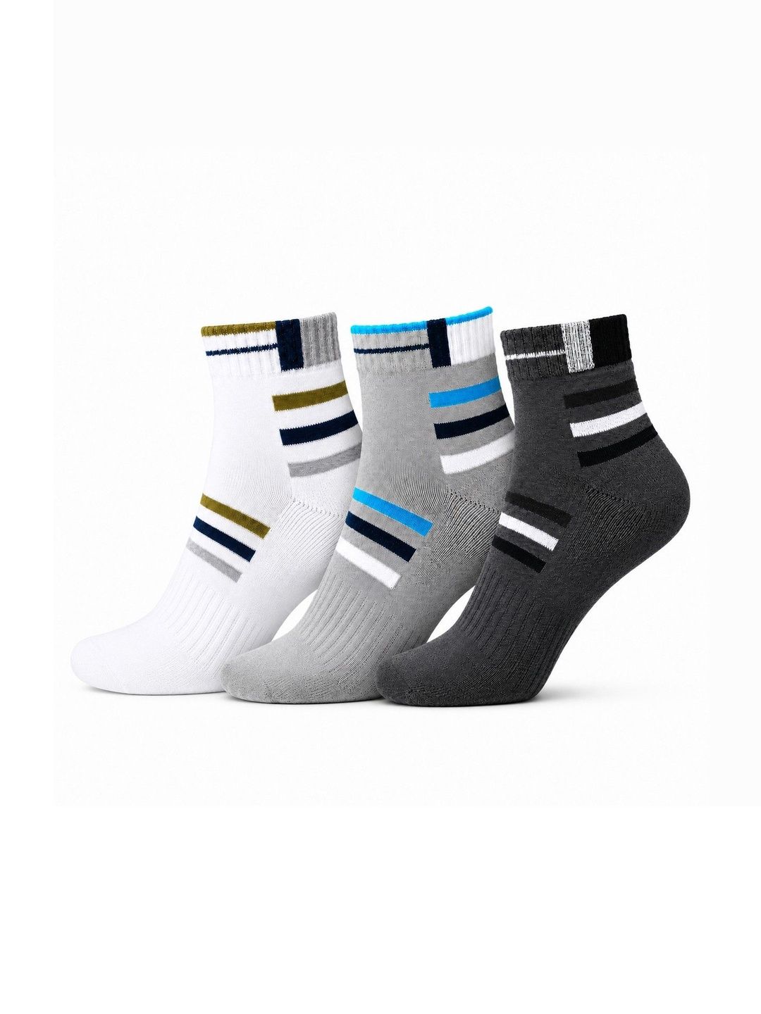 Dollar Men Pack of 3 Cotton Assorted Striped Above Ankle Socks