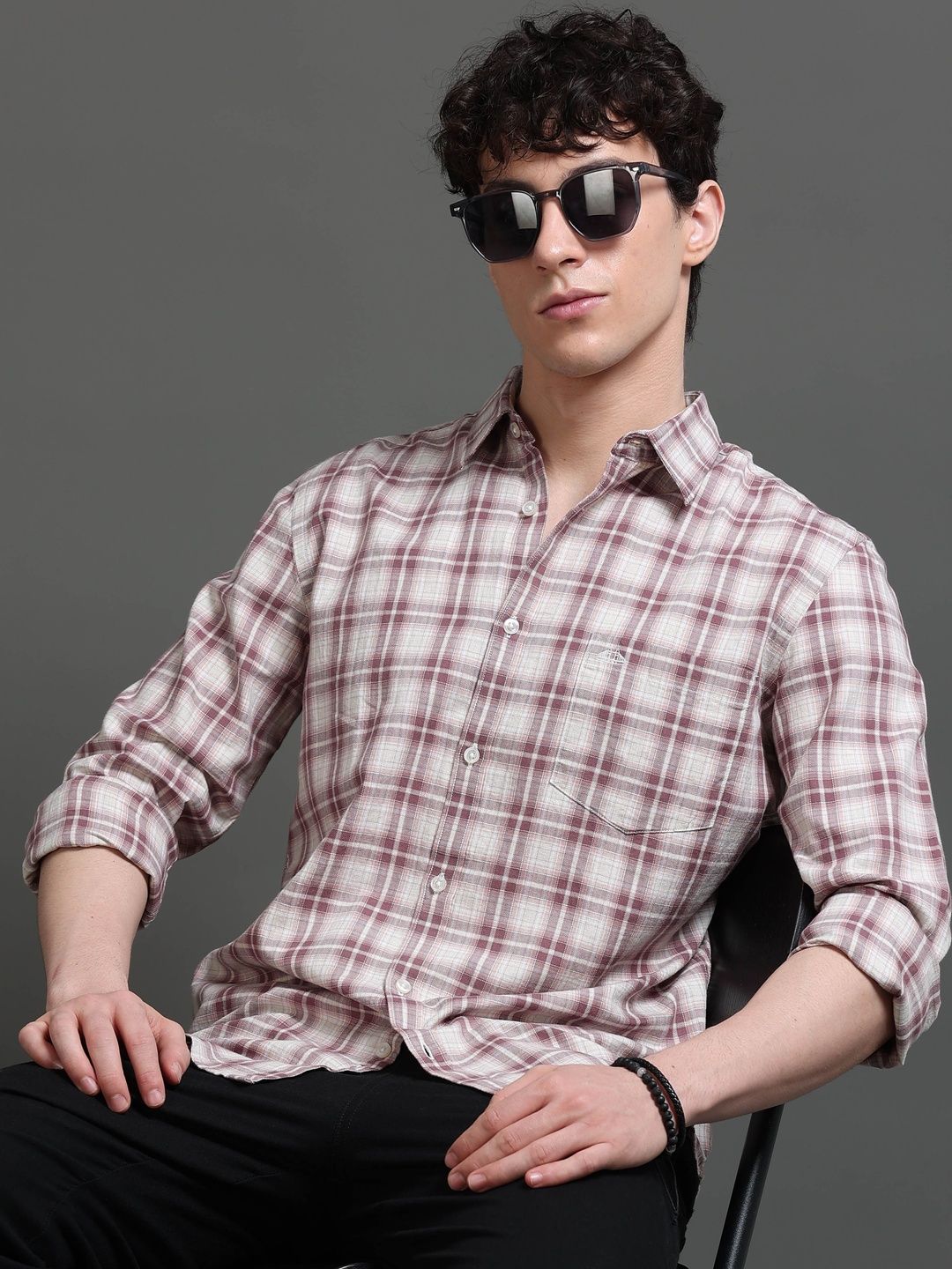British Club Men Smart Slim Fit Checked Casual Shirt