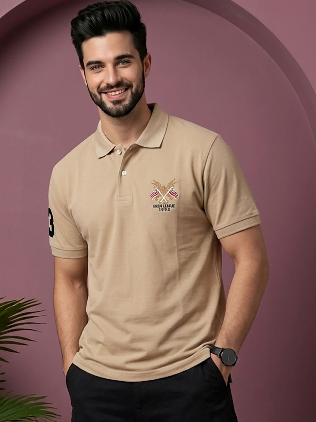 RELANE Men Brand Logo Printed Polo Collar T-shirt