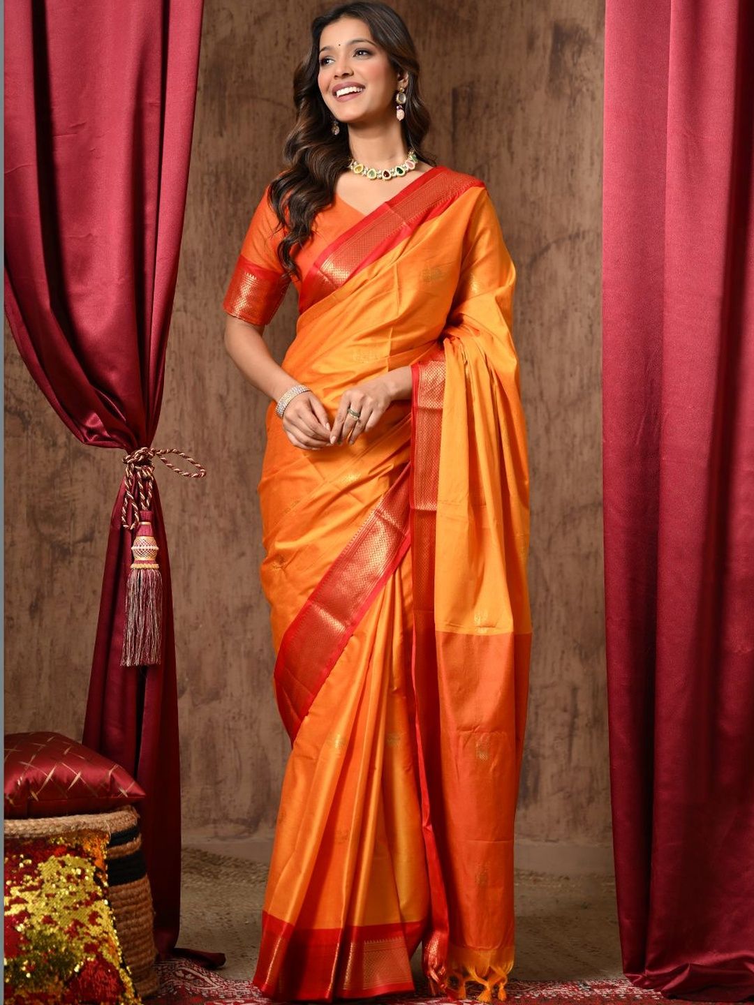 KALINI Woven Design Zari Silk Cotton Handloom Paithani Saree