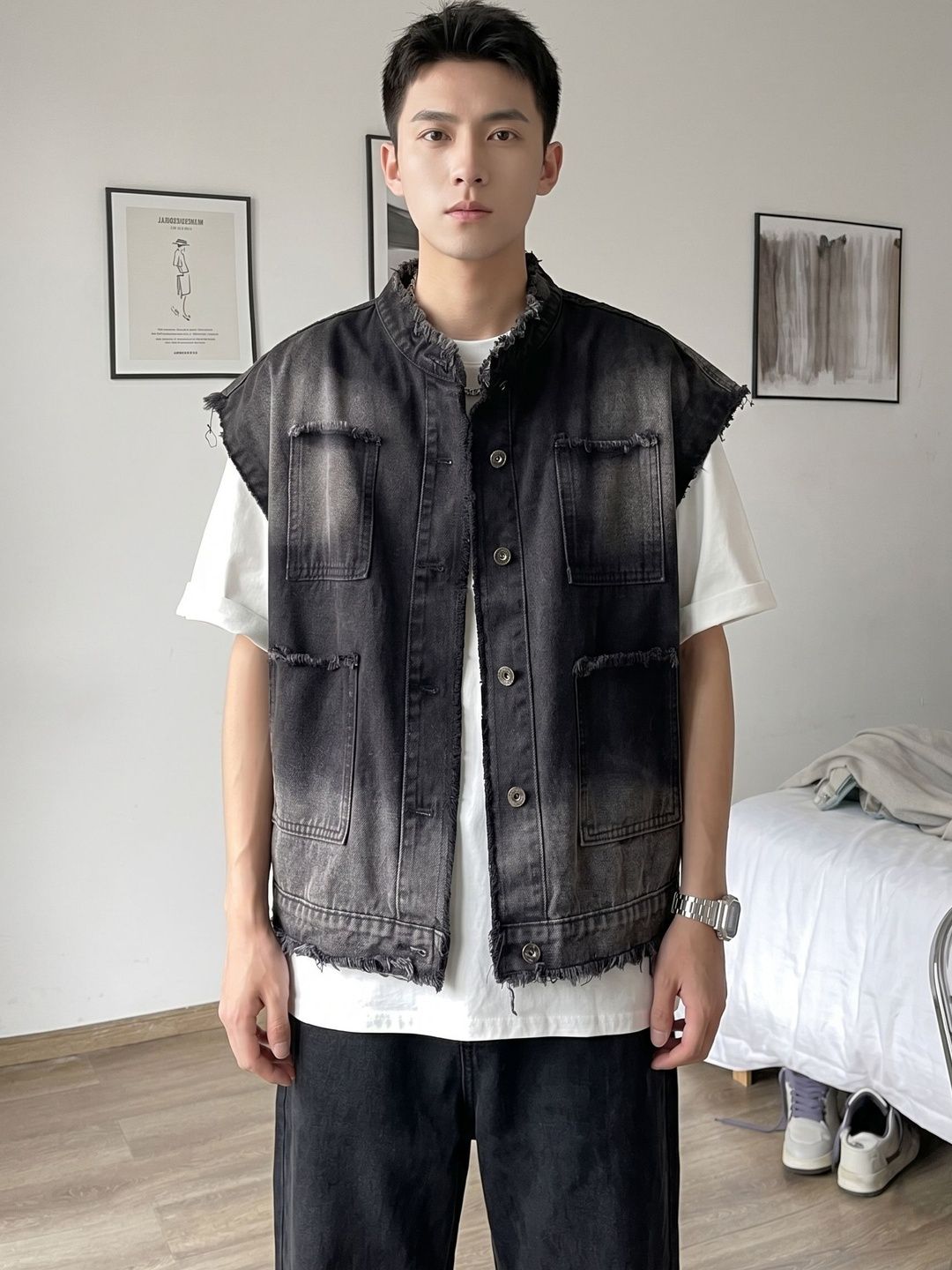 Suo Men Washed Outdoor Denim Jacket