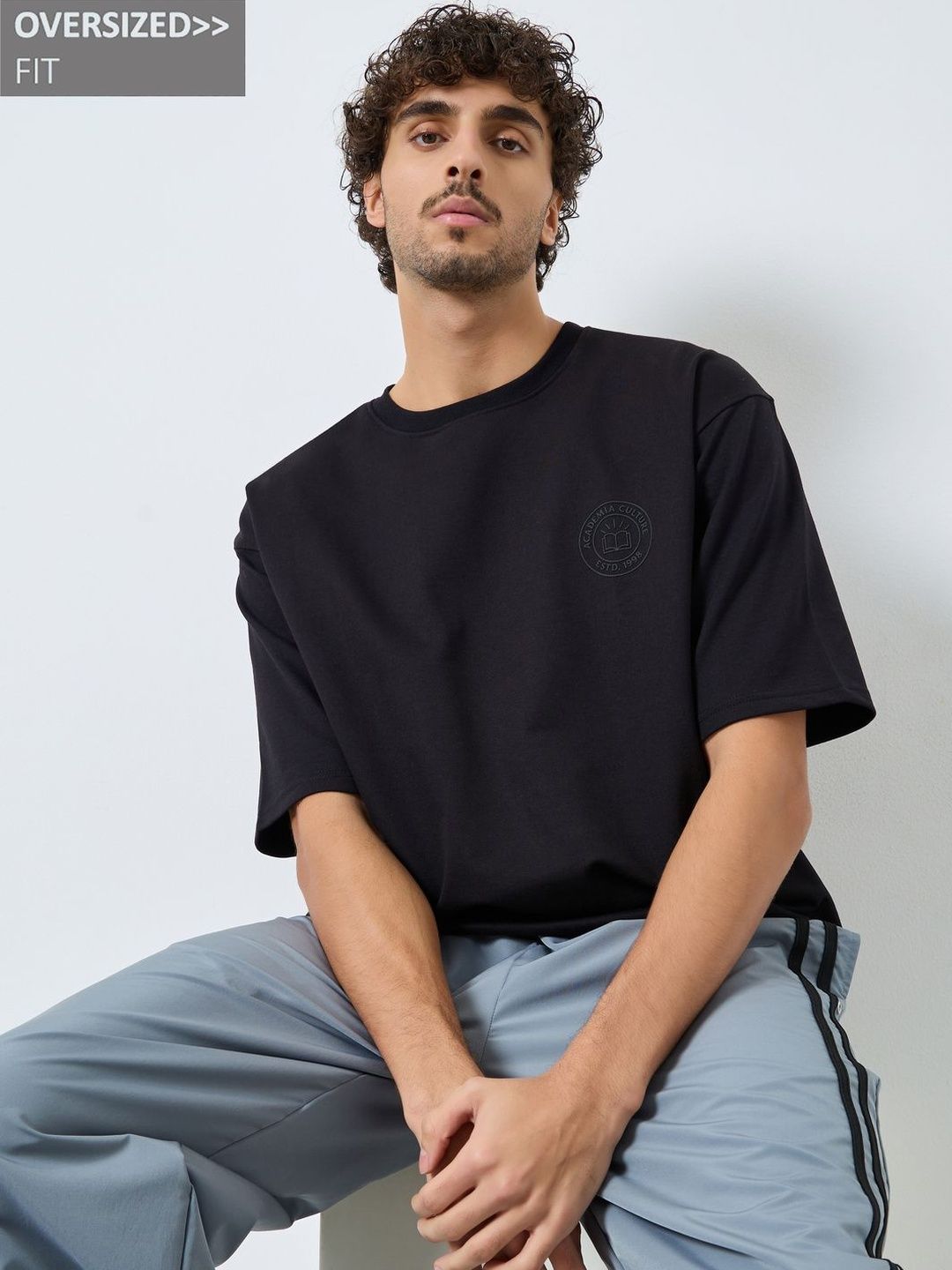 Styli Men Oversized Front & Back HD Printed Terry T-Shirt