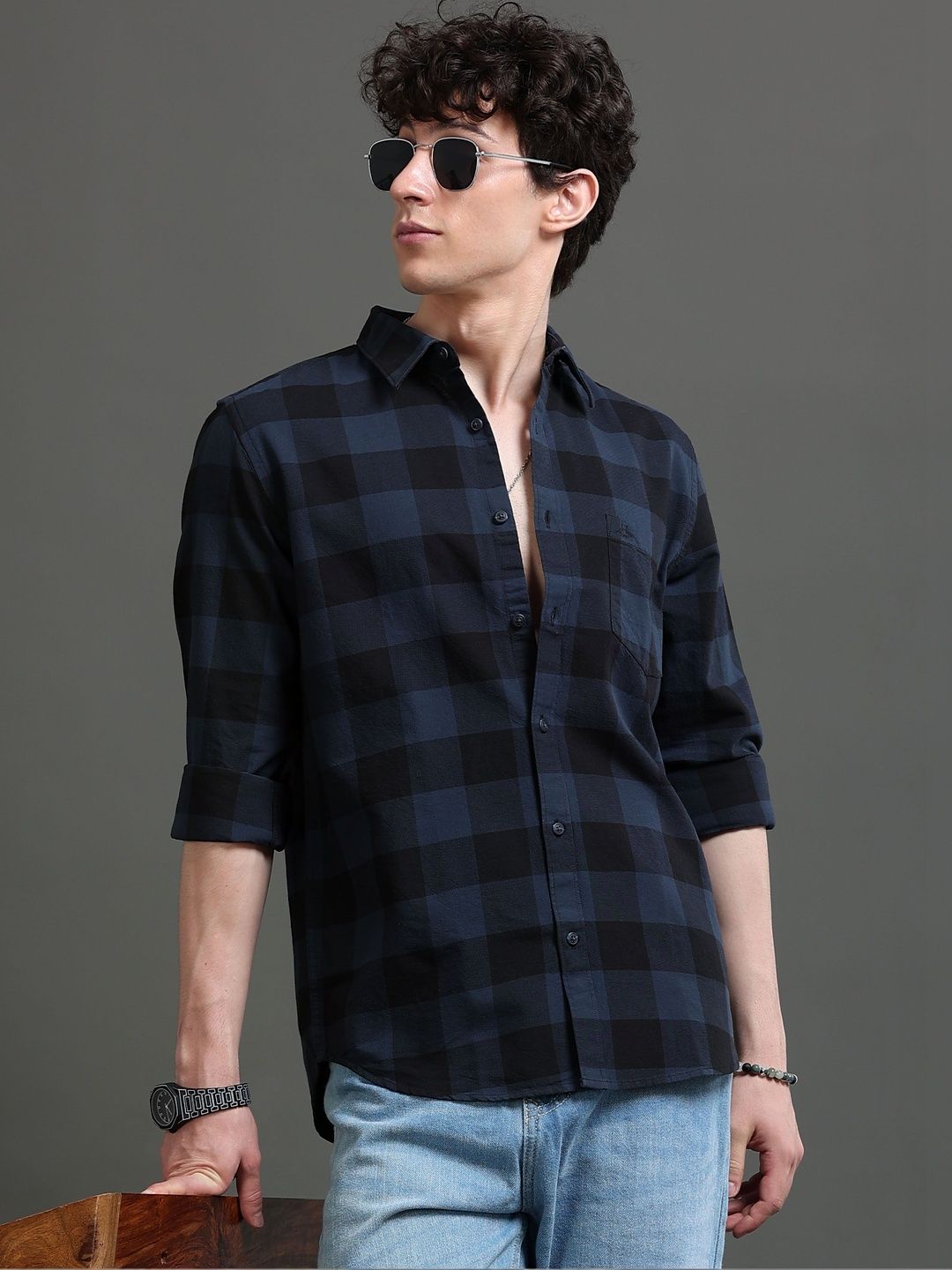 British Club Men Smart Slim Fit Buffalo Checks Checked Casual Shirt