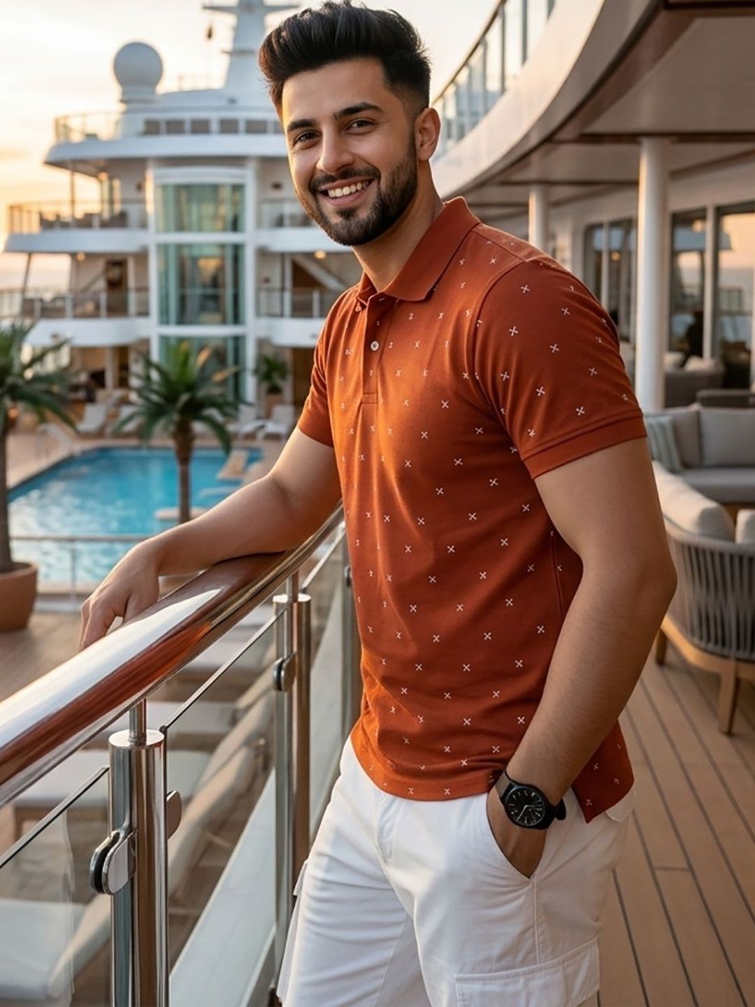 RELANE Men Printed Polo Collar T-shirt