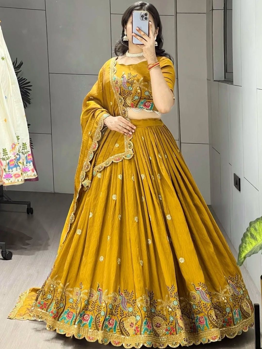 all about you Embroidered Thread Work Semi-Stitched Lehenga & Blouse With Dupatta