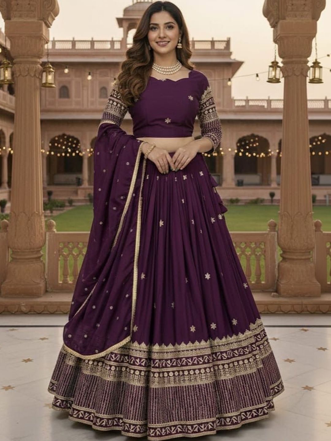 all about you Embroidered Thread Work Semi-Stitched Lehenga & Unstitched Blouse With Dupatta