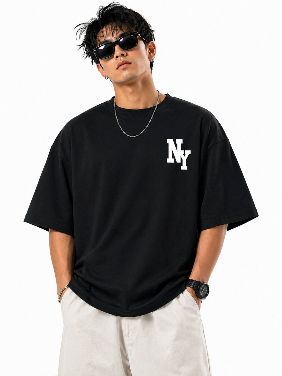 HASTEN Men Printed Pure Cotton Oversized T-shirt