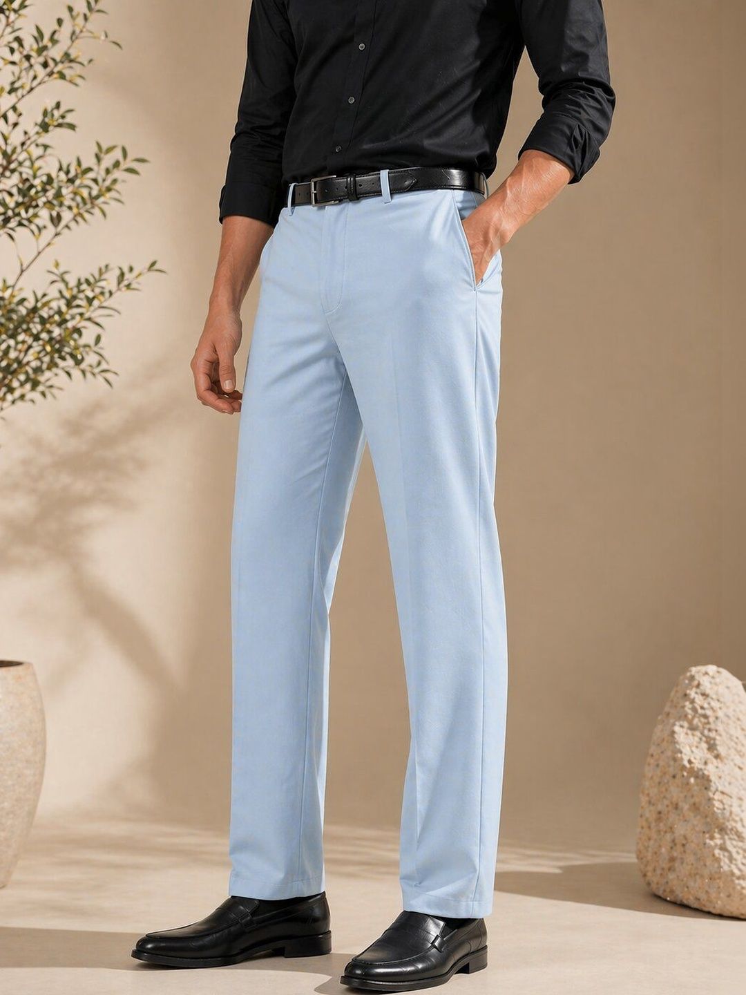 Metronaut Men Mid-Rise Regular Fit Cotton Formal Trousers