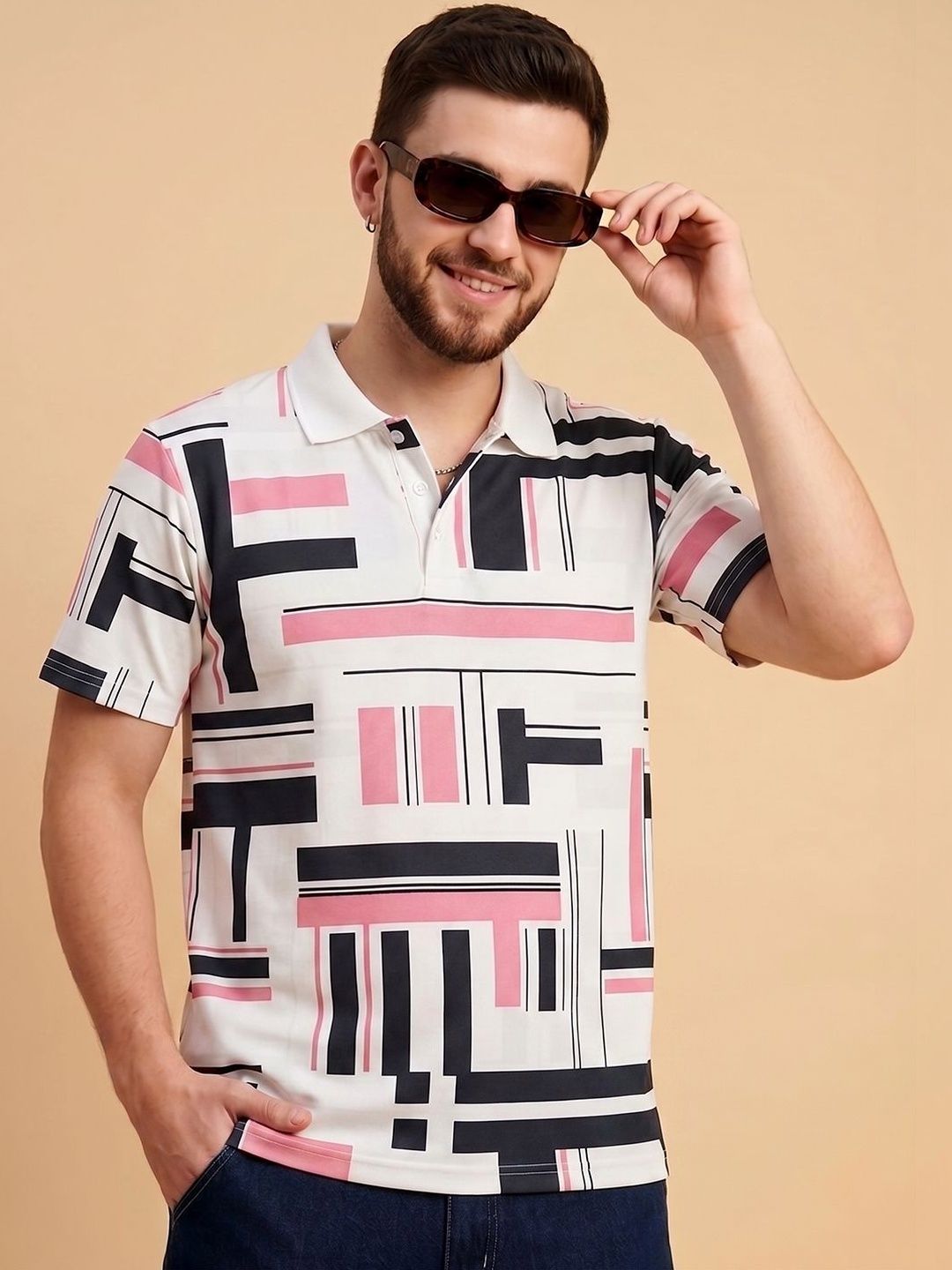 SZN Men's Abstract Geometric Polo Collar T-shirt
