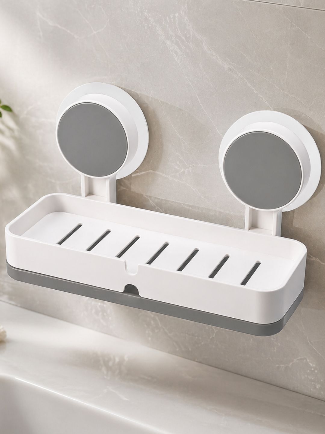 Klivon White & White Solid Plastic Soap Dish