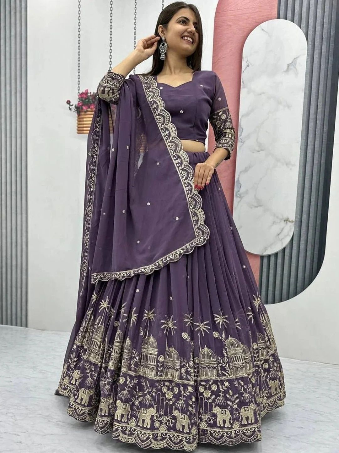 all about you Embroidered Thread Work Semi-Stitched Lehenga & Blouse With Dupatta