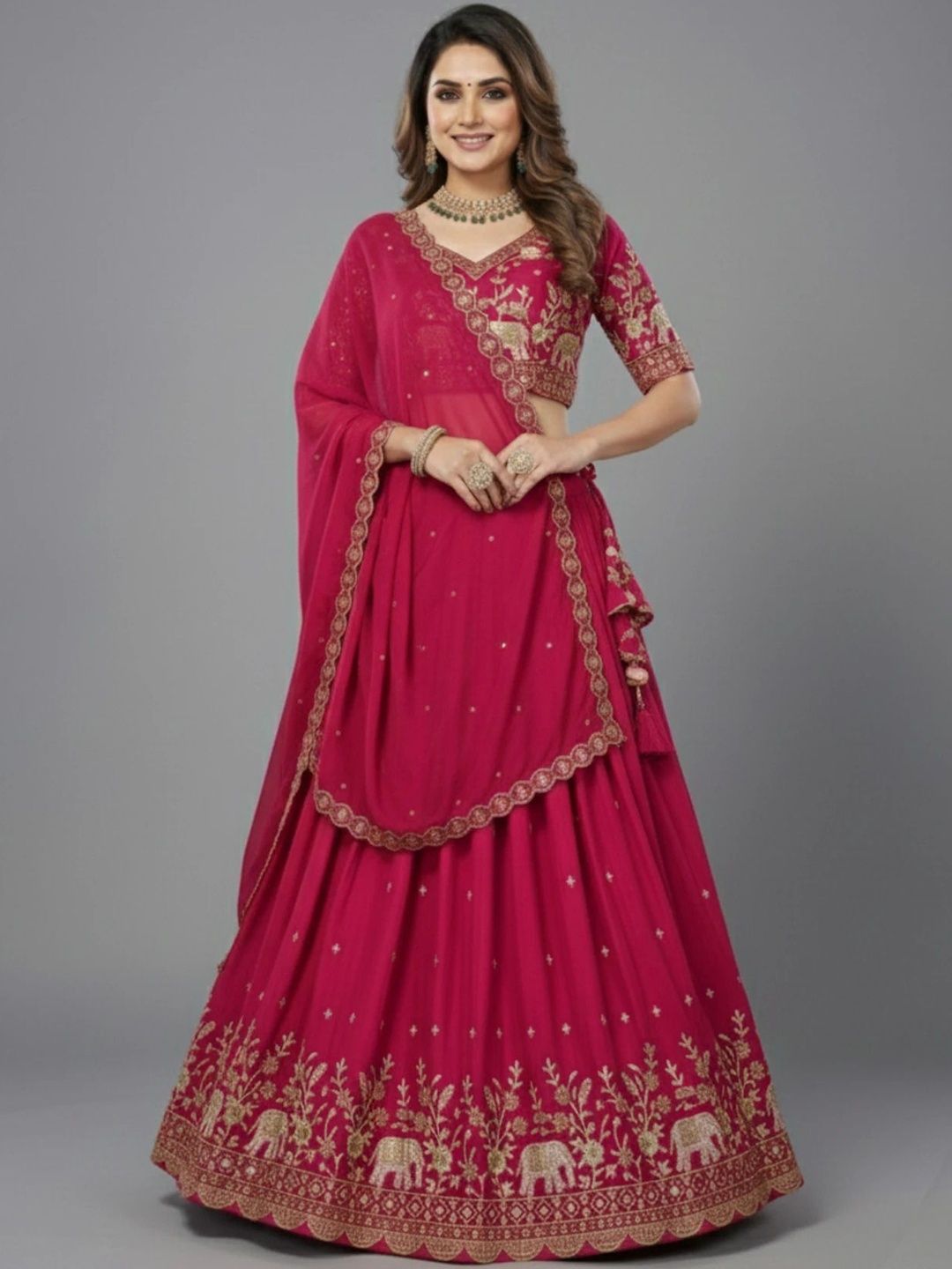 all about you Embroidered Thread Work Semi-Stitched Lehenga & Blouse With Dupatta