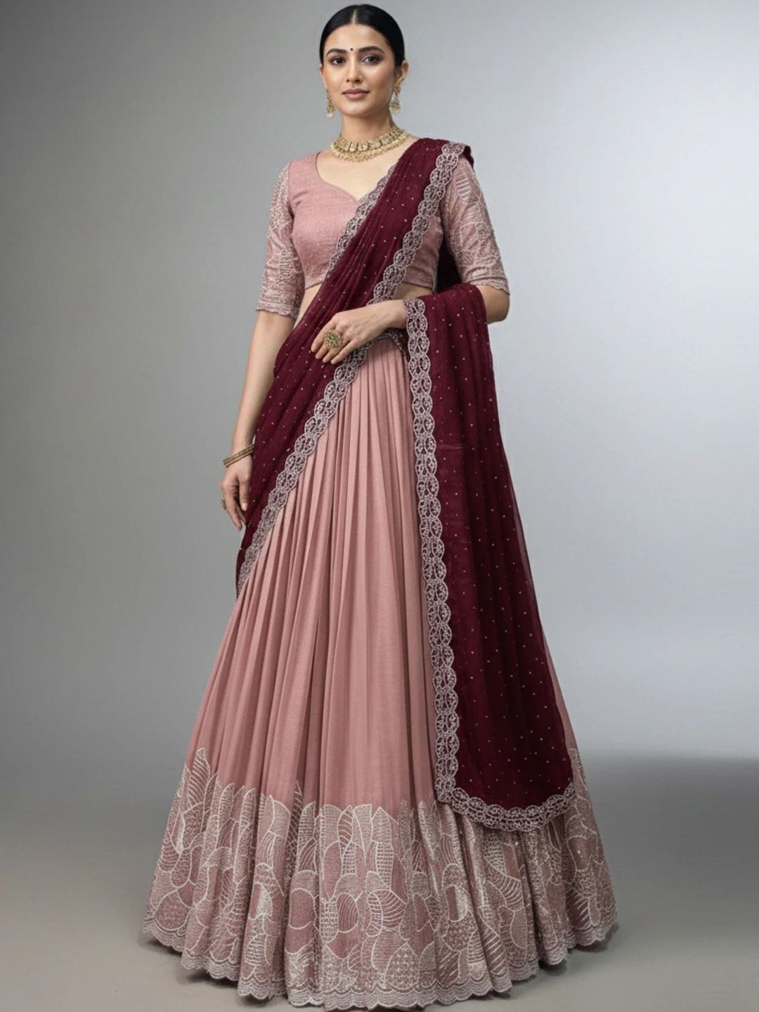 all about you Embellished Thread Work Semi-Stitched Lehenga & Blouse With Dupatta