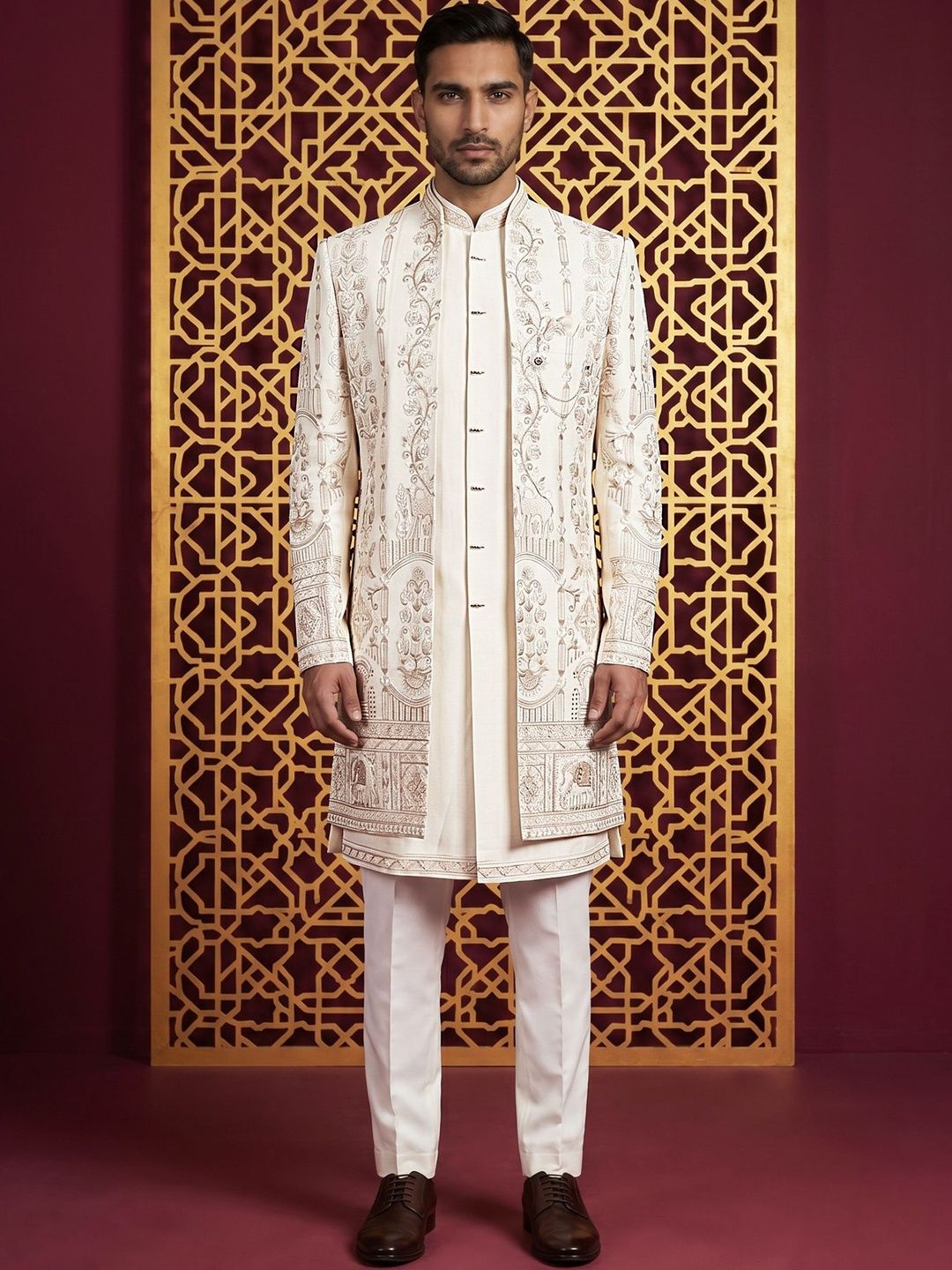 Jompers Embroidered Mandarin Collar Sherwani Set