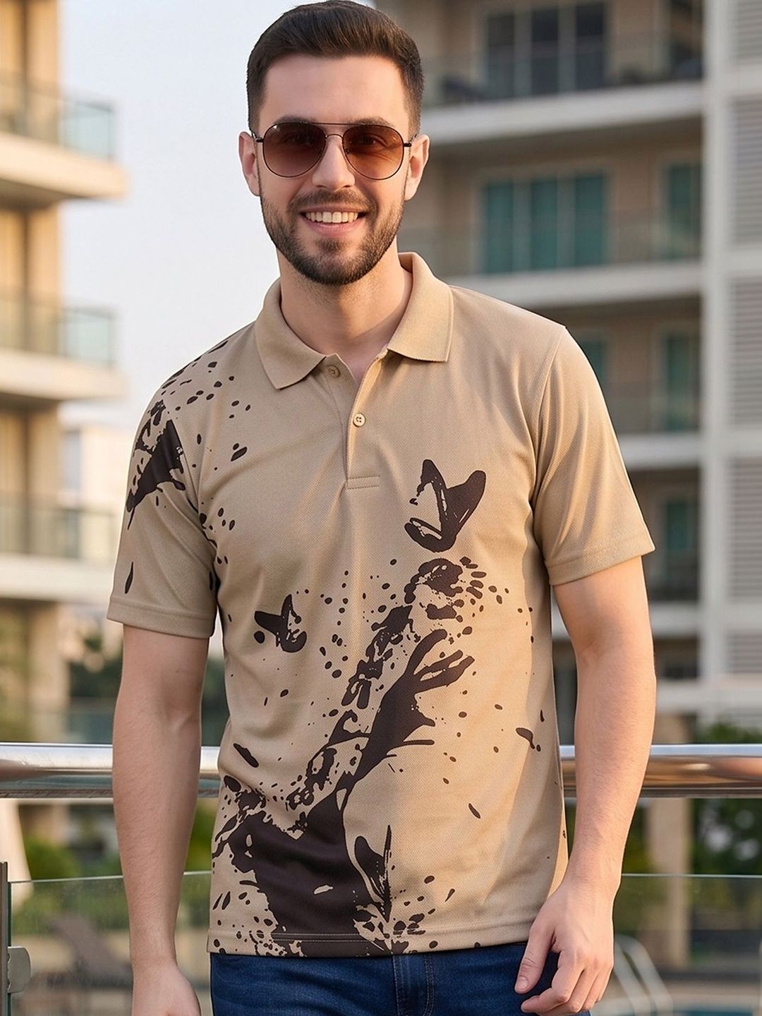 Mast & Harbour Men Printed Polo Collar T-shirt