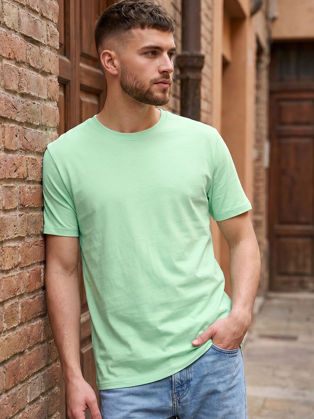 Bewakoof Men Sea Green Solid T-shirt