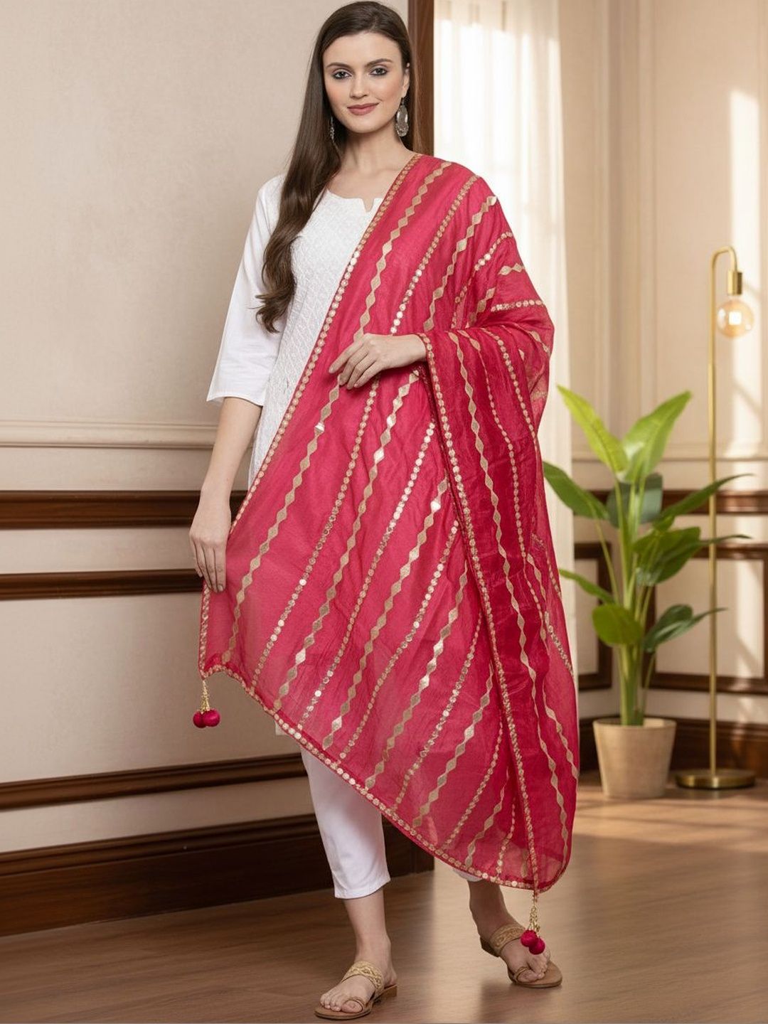 KALINI Women Gotta Patti Embroidered Silk Blend Dupatta