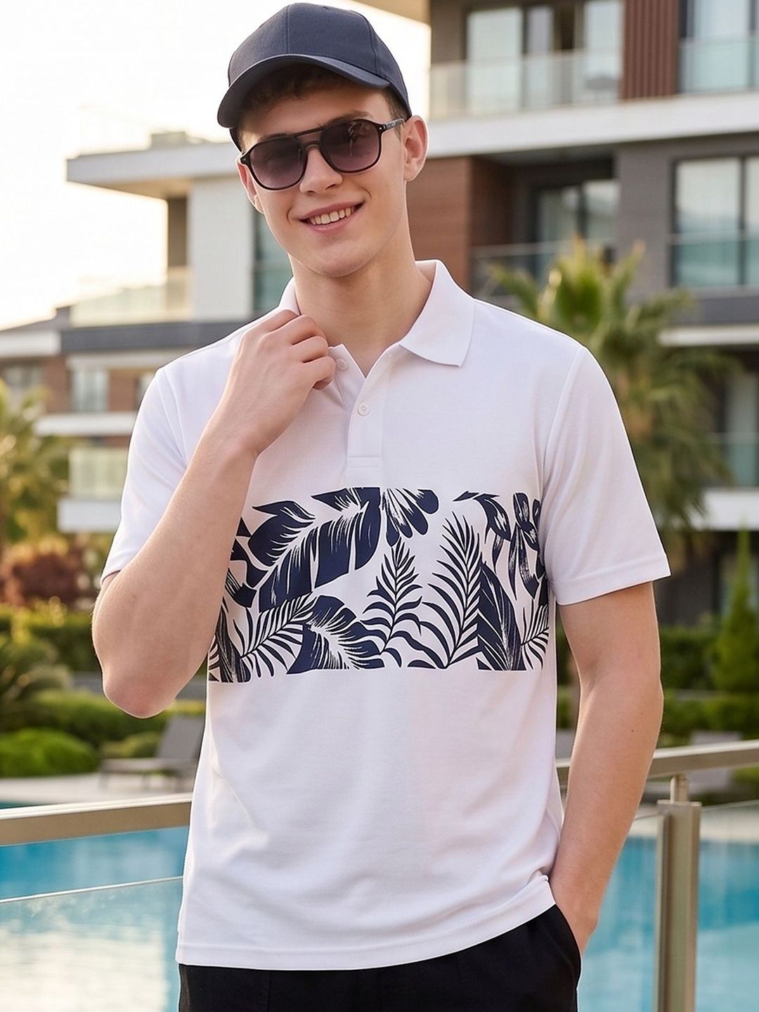 Mast & Harbour Men Floral Printed Polo Collar Tropical T-shirt