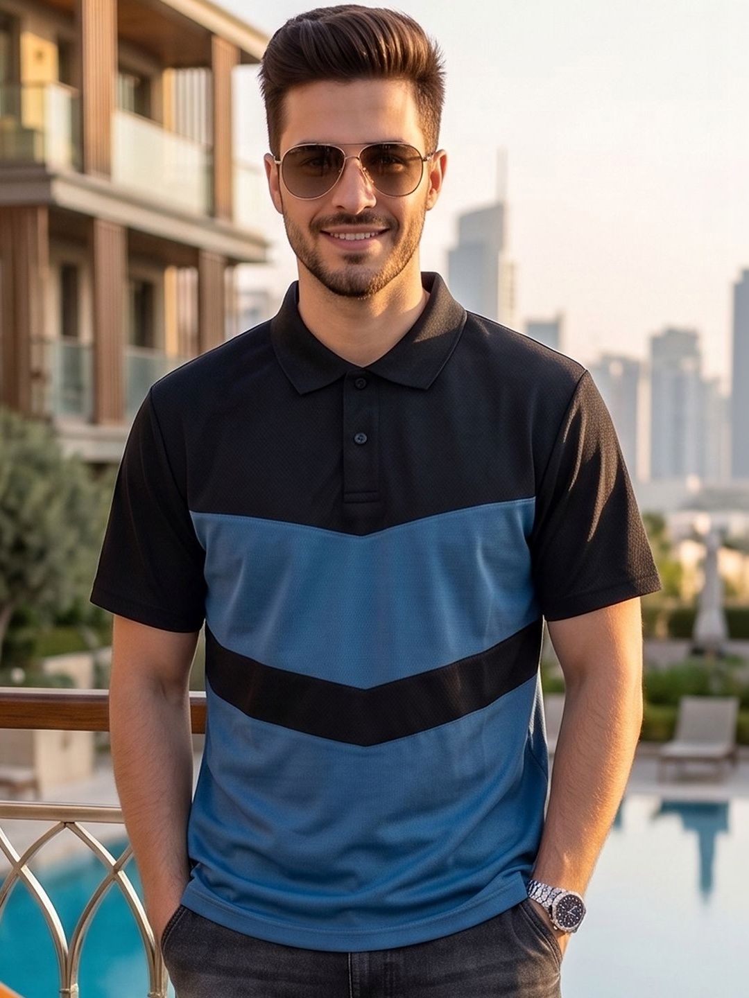 Mast & Harbour Men Colourblocked Polo Collar T-shirt