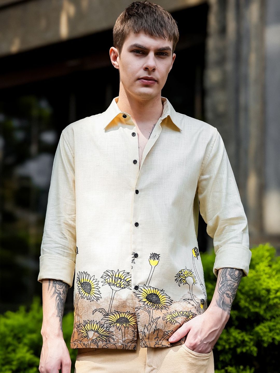 Eszett Classic Floral Printed Spread Collar Pure Cotton Shirt