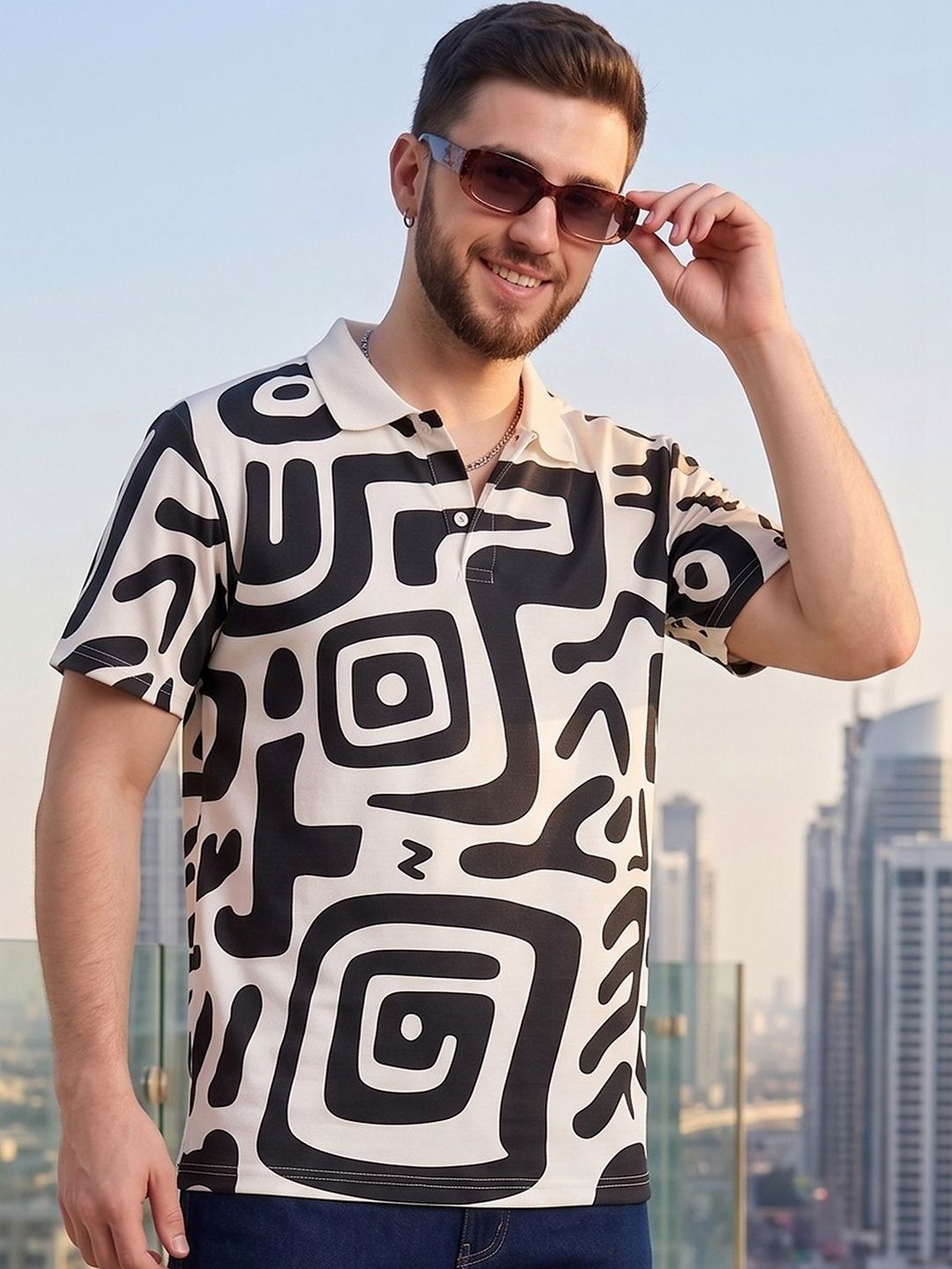 Mast & Harbour Men Printed Polo Collar T-shirt