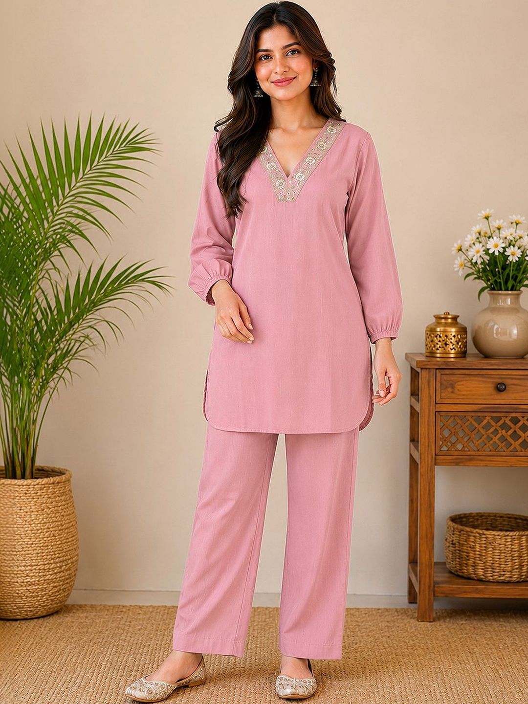 Trendmalls Embroidered Tunic with Trousers