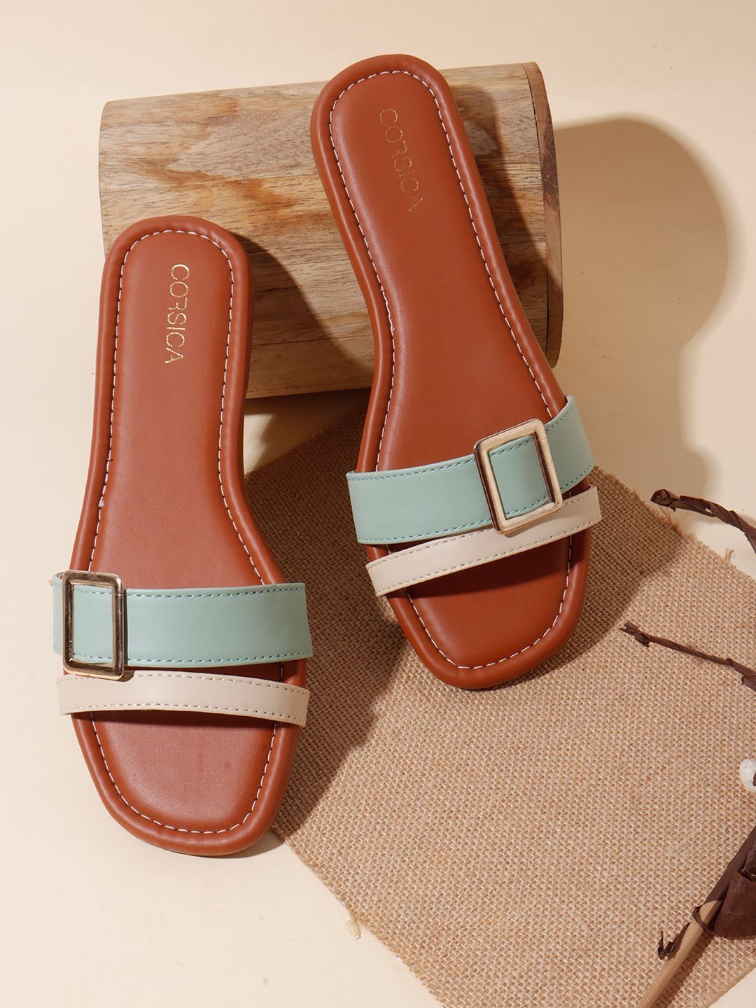 CORSICA CORSICA Women Colourblocked Open Toe Flats with Buckles