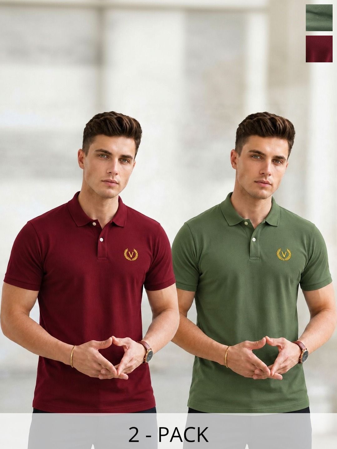 MACK JONNEY Men Brand Logo 2 Polo Collar T-shirt