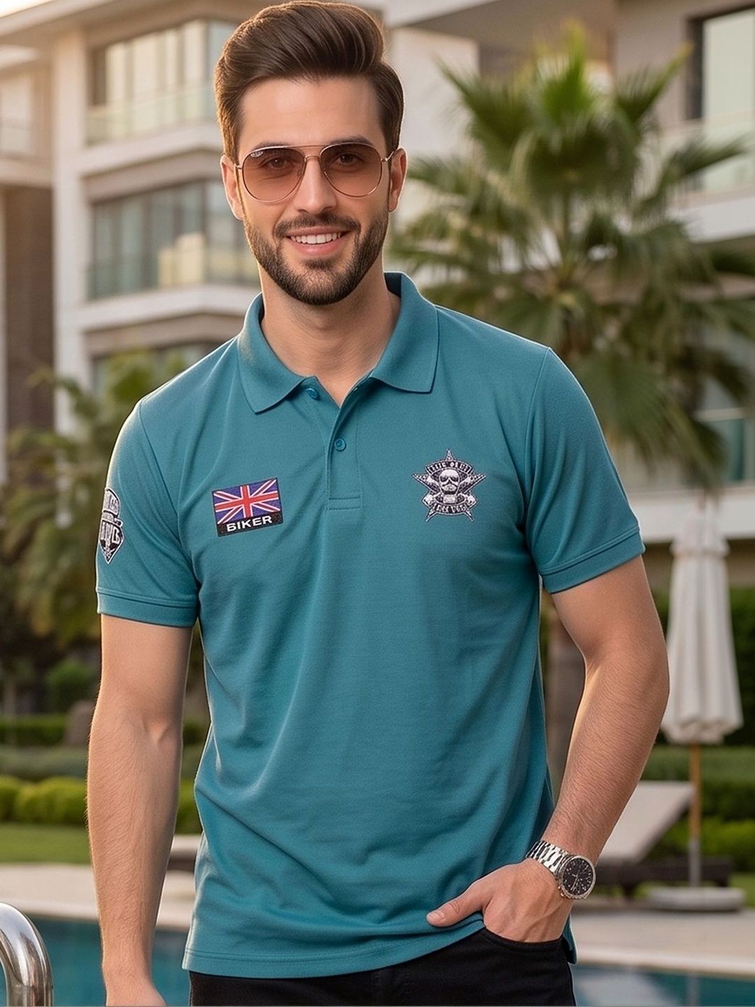 Mast & Harbour Men Brand Logo Printed Polo Collar Applique T-shirt