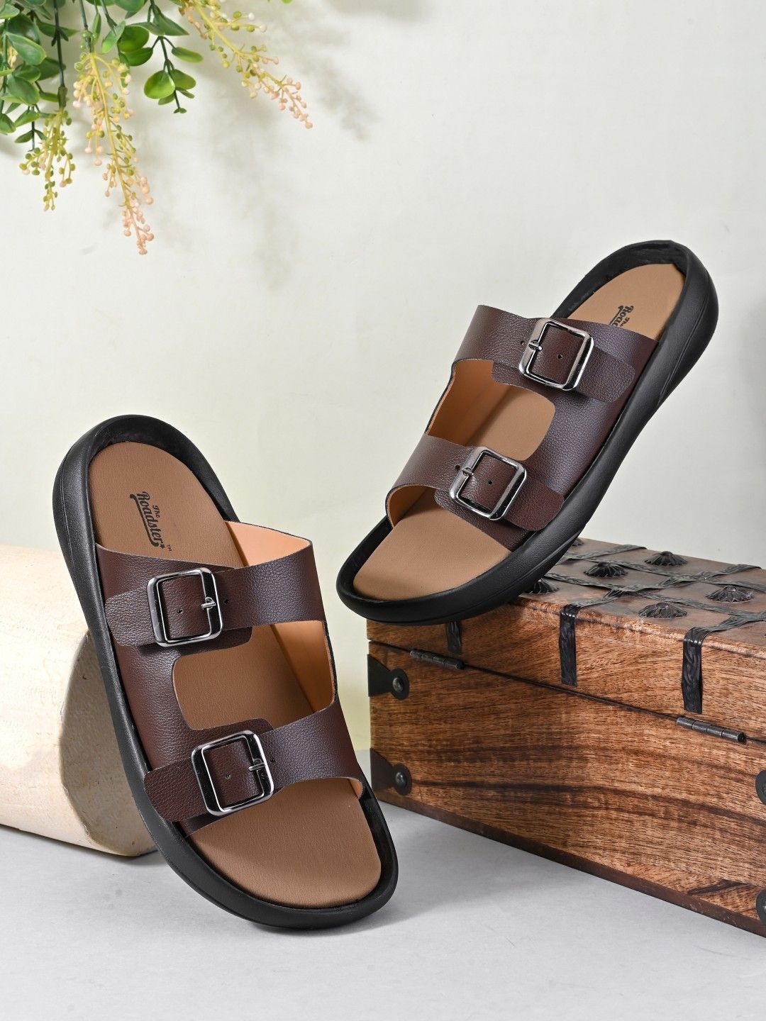 The Roadster Lifestyle Co. Men Brown Casual Slip On Lightweight Cushioned Footbed Sandals