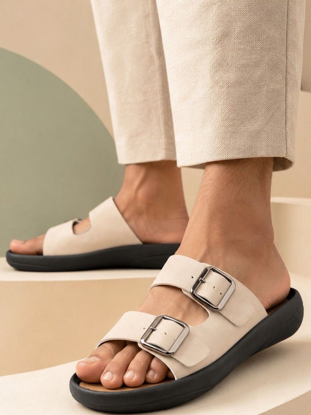 The Roadster Lifestyle Co. Men Leather Suede Slip On Lightweight Cushioned Footbed Sandals