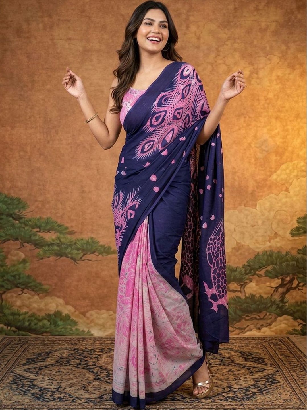 Sangria Ethnic Motifs Pure Cotton Half and Half Saree