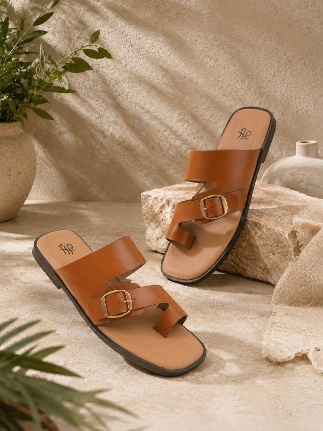 House of Pataudi Men Casual Slip On T-Strap Open Toe Ring Comfortable Lightweight Sandals