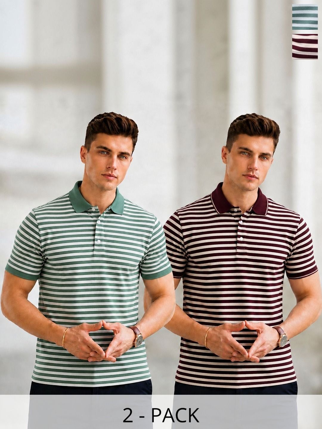 MACK JONNEY Men 2 Striped Polo Collar T-shirt